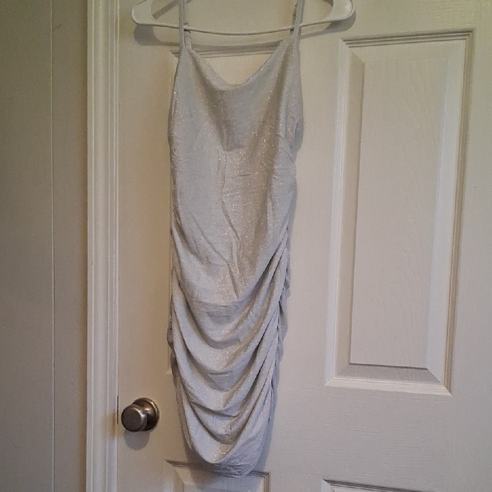 Elegant Silver Ruched Dress